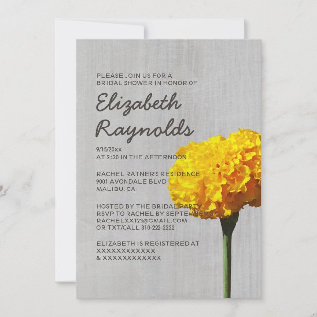 Vintage Marigold Bridal Shower Invitations (Front)