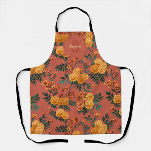 Vintage Marigold Calendula Floral Pattern Apron