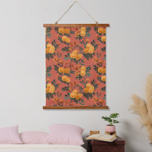 Vintage Marigold Calendula Floral Pattern Hanging Tapestry
