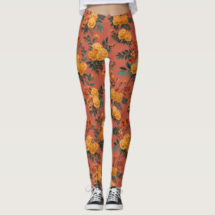 Vintage Marigold Calendula Floral Pattern Leggings