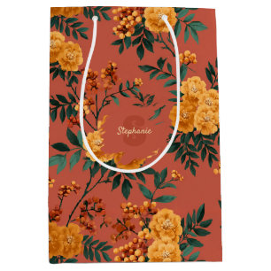 Vintage Marigold Calendula Floral Pattern Medium Gift Bag
