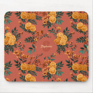 Vintage Marigold Calendula Floral Pattern Mouse Mat