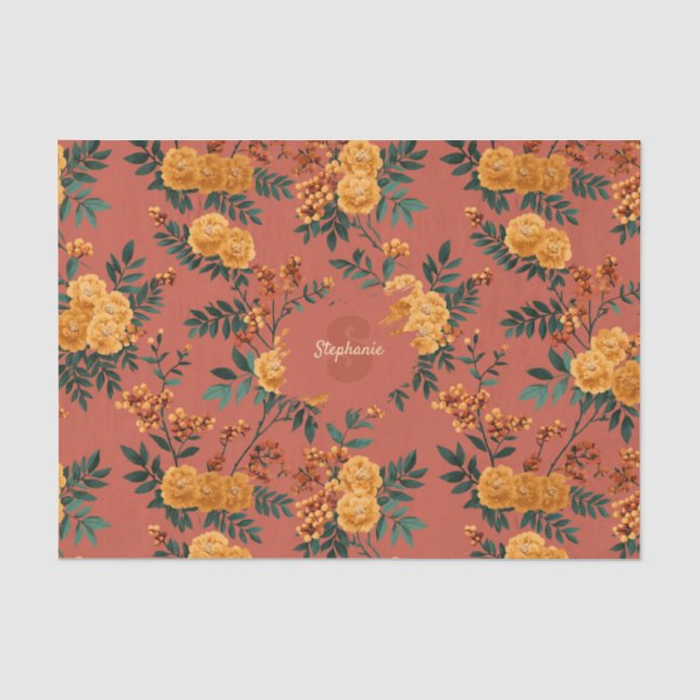 Vintage Marigold Calendula Floral Pattern Tissue Paper (Front)
