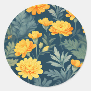 Vintage Marigold Flowers Pattern Classic Round Sticker