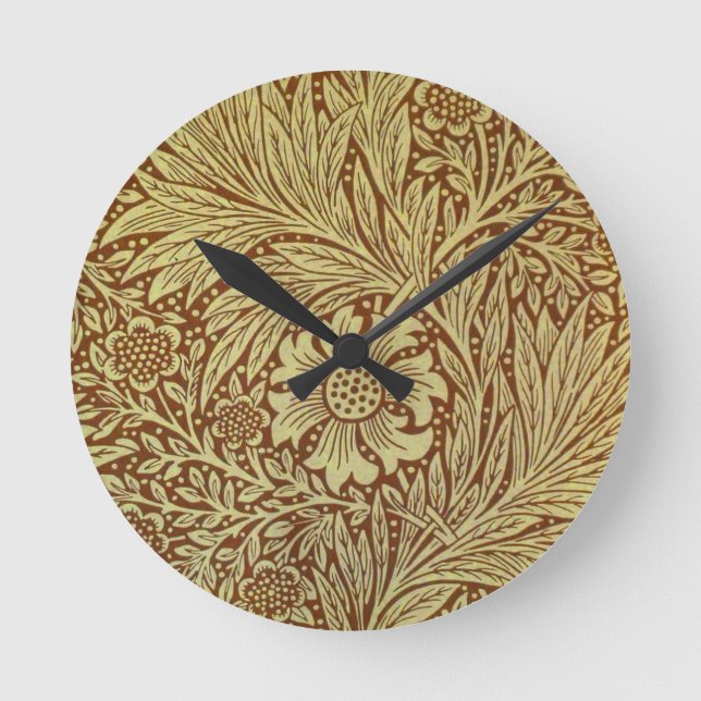 Vintage Marigold William Morris Wallpaper Design Round Clock (Front)