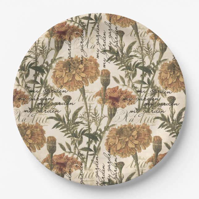 Vintage marigolds Paper Plates 9" (Front)