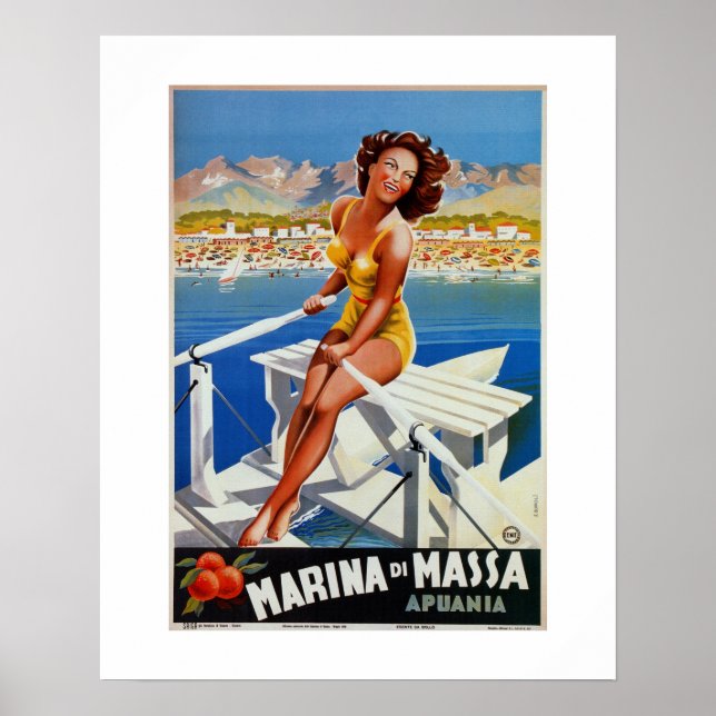 Vintage Marina di Massa Italian travel advertising Poster (Front)