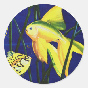 Vintage Marine Life Fish, Fancy Goldfish in Tank Classic Round Sticker
