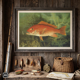 Vintage Marine Life, Red Snapper Fish in the Ocean Poster