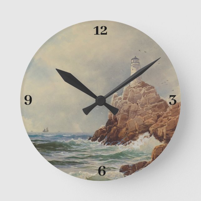 Vintage Marine Lighthouse Alfred Thompson Bricher Round Clock (Front)