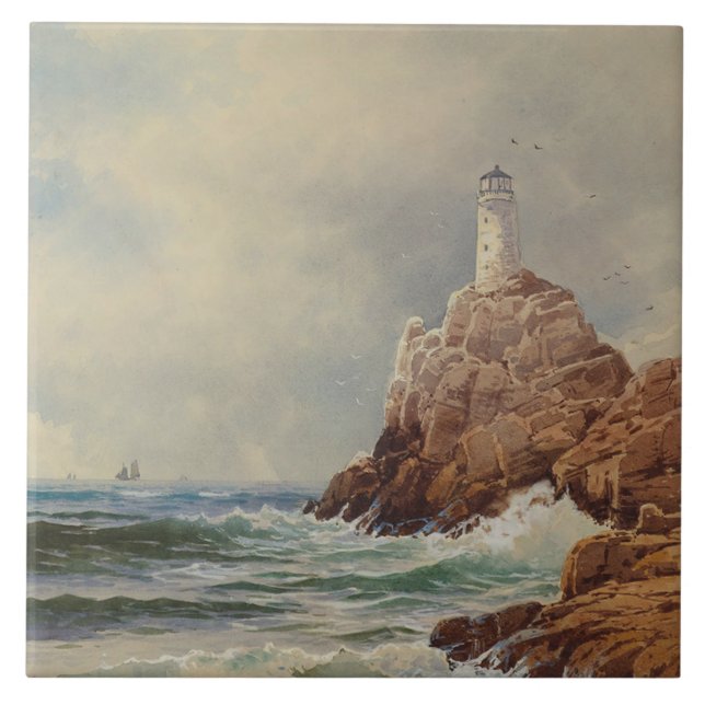 Vintage Marine Lighthouse Alfred Thompson Bricher Tile (Front)