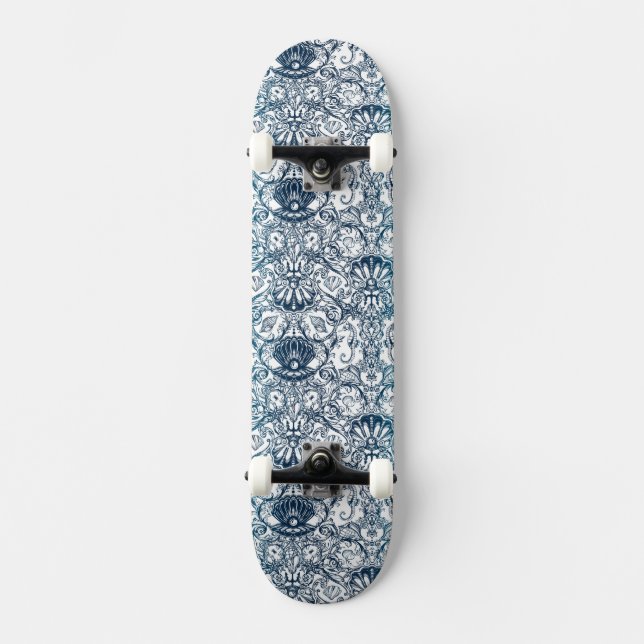 Vintage Marine Pattern Skateboard (Front)