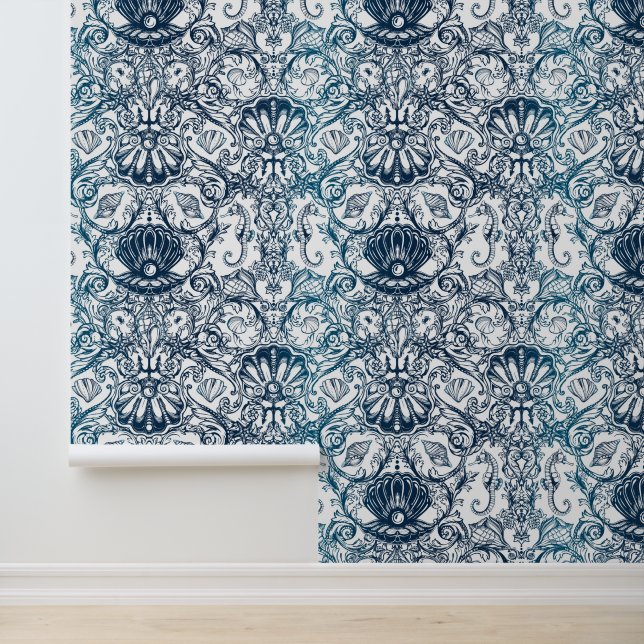 Vintage Marine Pattern Wallpaper (Application)