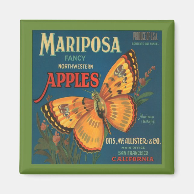 Vintage Mariposa Apple Magnet (Front)