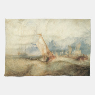 Vintage Maritime Ship Seascape by Joseph Turner Tea Towel