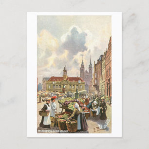 Vintage Market Magdeburg Germany Postcard