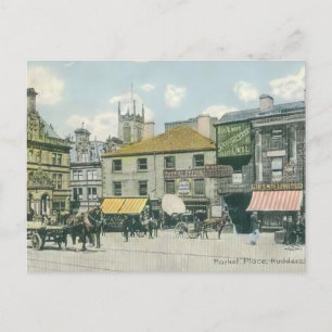 Vintage Market Scene - Huddersfield Marketplace Postcard