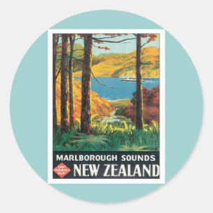 Vintage Marlborough Sounds New Zealand Classic Round Sticker