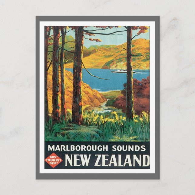 Vintage Marlborough Sounds New Zealand Postcard (Front)