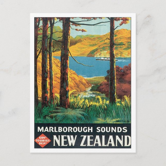 Vintage Marlborough Sounds New Zealand Postcard (Front)