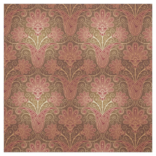 Vintage Maroon  and Brown Floral Pattern Fabric (Swatch)