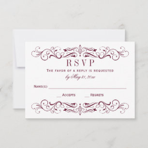 Vintage Maroon and Silver Flourish Wedding RSVP Card