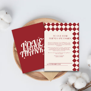 Vintage Maroon & Cream Checkerboard Retro Wedding  Thank You Card