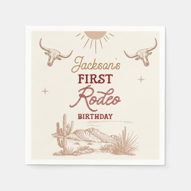 Vintage Maroon Desert First Rodeo 1st Birthday  Napkin (Front)