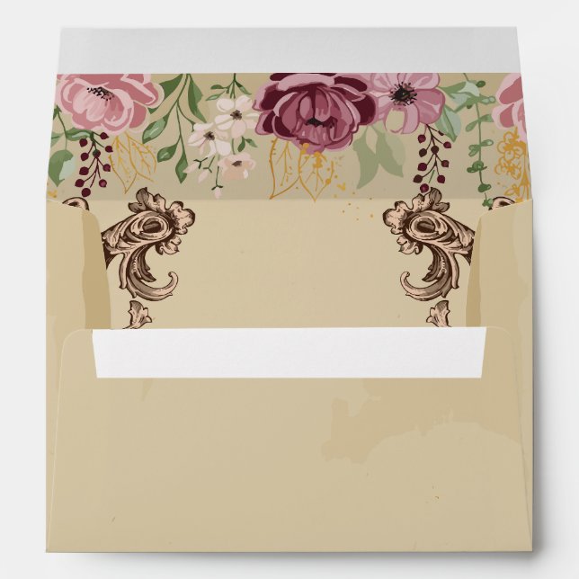 Vintage Maroon Gold Flower Parchment Birthday Envelope (Back (Bottom))