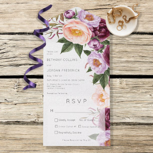 Vintage Maroon Lavender & Peach Peonies Dinner All In One Invitation