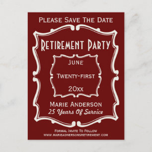 Vintage Maroon Red Save The Date Retirement Party Announcement Postcard