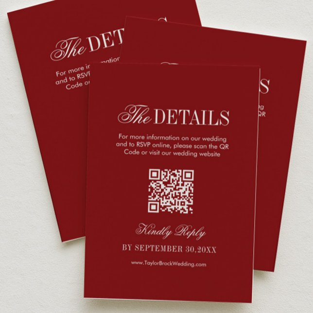 Vintage Maroon Wedding Details Qr Code Enclosure Card (Creator Uploaded)