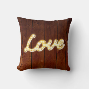 Vintage Marquee Lights Love Cushion - barn board