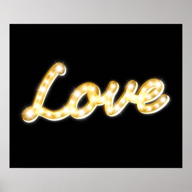 Vintage Marquee Lights Love Poster - black (Front)