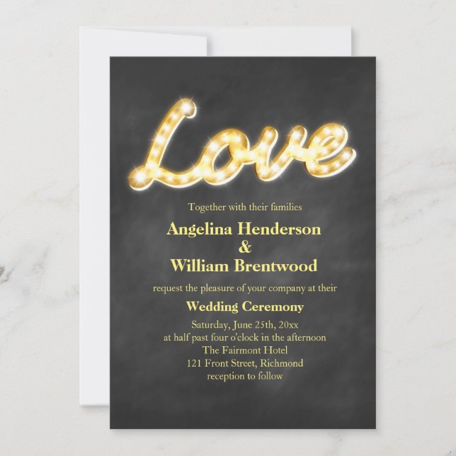 Vintage Marquee Lights Wedding Invite - chalkboard (Front)