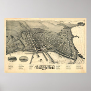 Vintage Marquette MI Map (1897) Poster