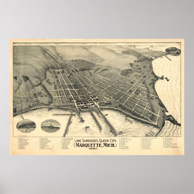 Vintage Marquette MI Map (1897) Poster (Front)