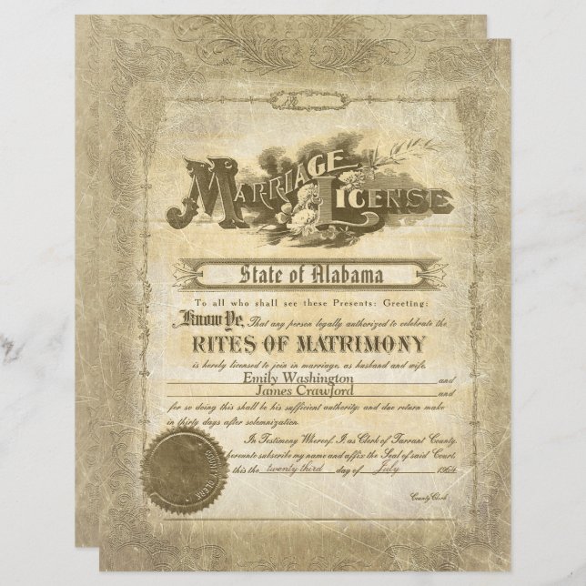 Vintage Marriage Certificate (Front/Back)