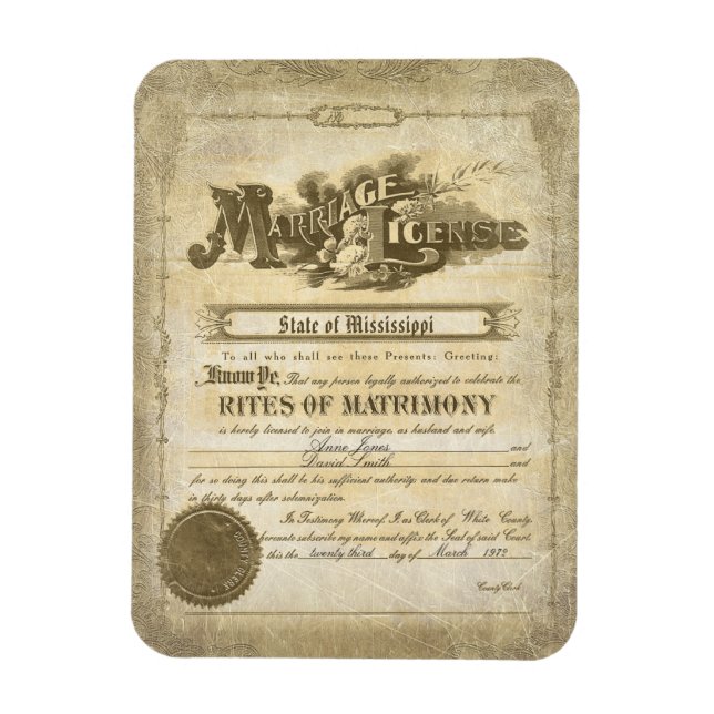 Vintage Marriage Certificate  Magnet (Vertical)