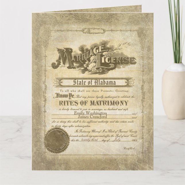 Vintage Marriage License Card (Front)