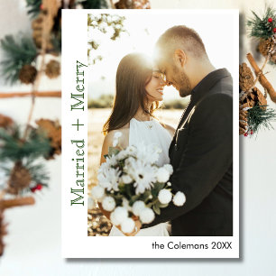 Vintage Married and Merry Minimalist Forest Green  Holiday Card
