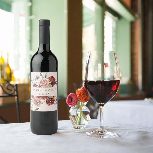 Vintage Marsala Blush Pewter Floral Wine Label (Creator Uploaded)