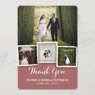Vintage Marsala Wedding Photo Thank You Card