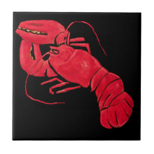 Vintage Marsden Hartley Red Lobster on Black Art Tile