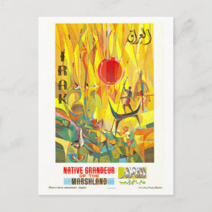 Vintage Marshland Iraq Travel Poster Postcard