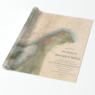 Vintage Martha's Vineyard Holmes Hole Map (1847) Wrapping Paper