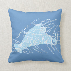 Vintage Martha's Vineyard, light blue + white Cushion