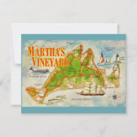 Vintage Martha's Vineyard Map Postcard