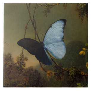 Vintage Martin Johnson Heade Blue Morpho Butterfly Tile