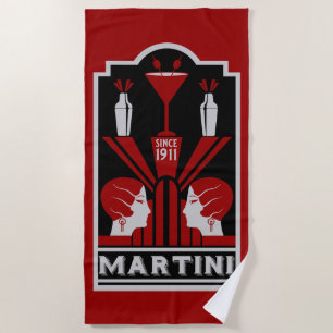 Vintage Martini Art Deco Beach Towel
